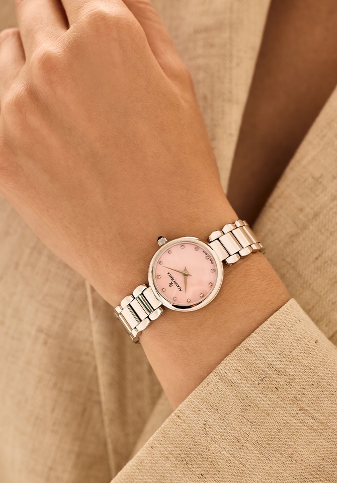 Złoty zegarek z różową kopertą marki Albert Riele