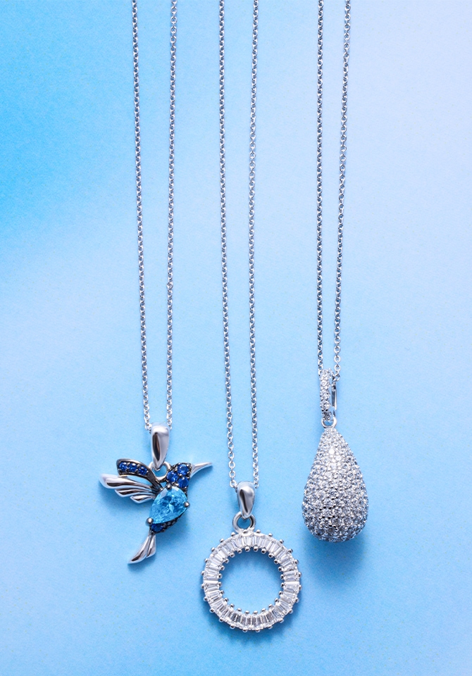 Srebrne naszyjniki z zawieszką - koliber, koło oraz łezka z cyrkoniami