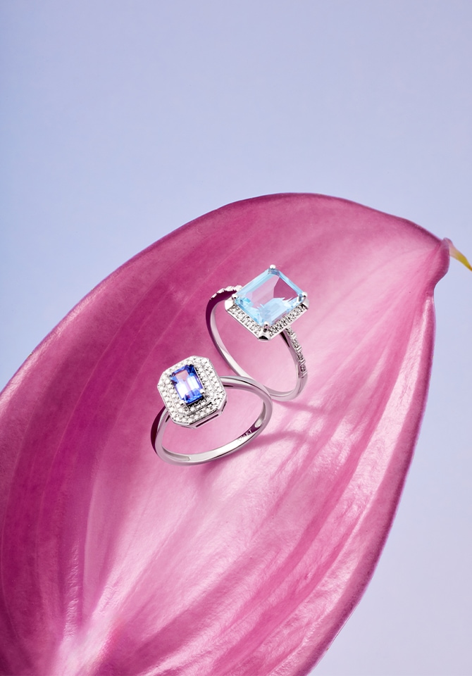 Pierścionki z białego złota z kolorowymi kamnieniami i cyrkoniami