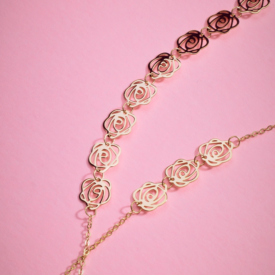 złoty naszyjnik personalizowany - małe wzory pąków kwiatów