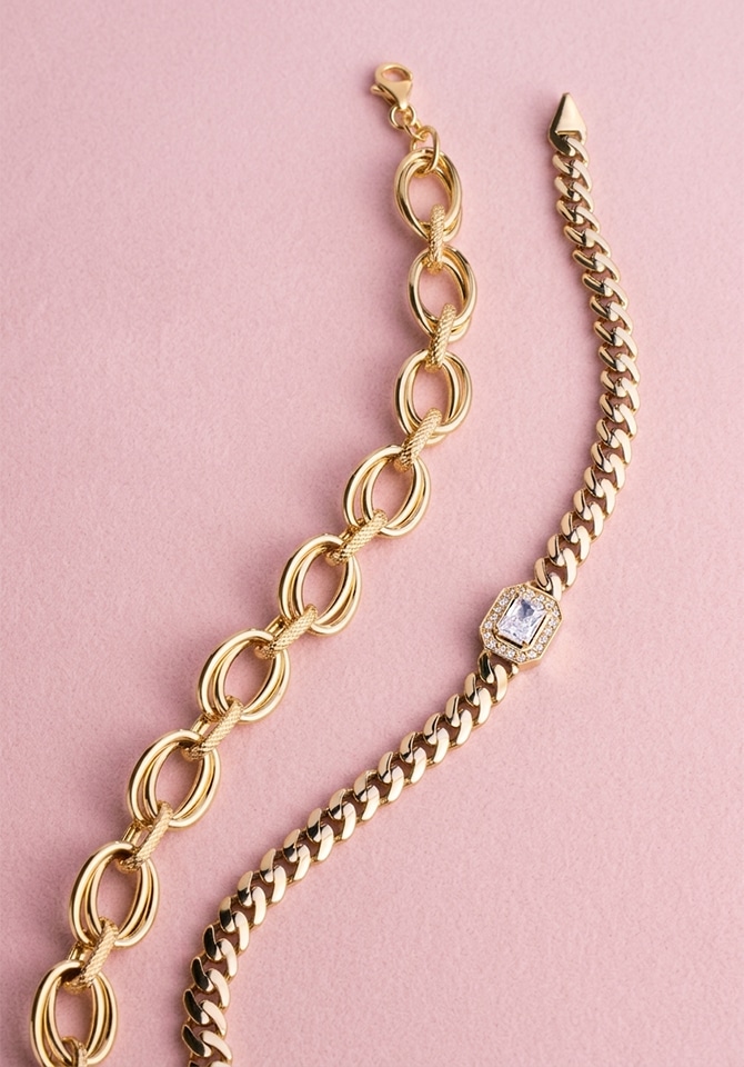 Dwie bransoletki złote o wzorze pancerki - jedna z dodatkiem cyrkoni