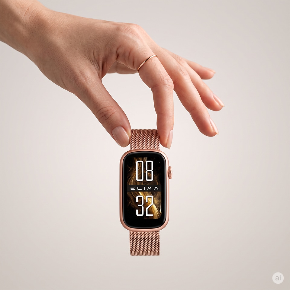 Smartwatch z różowozłotą kopertą i metalową bransoletą