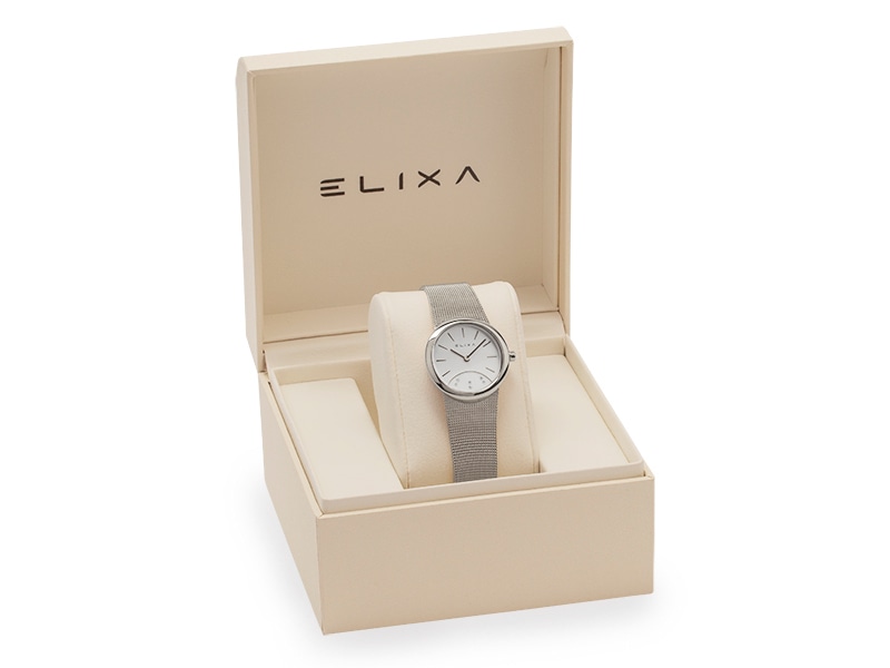 srebrny zegarek E076-L278 w pudełku
