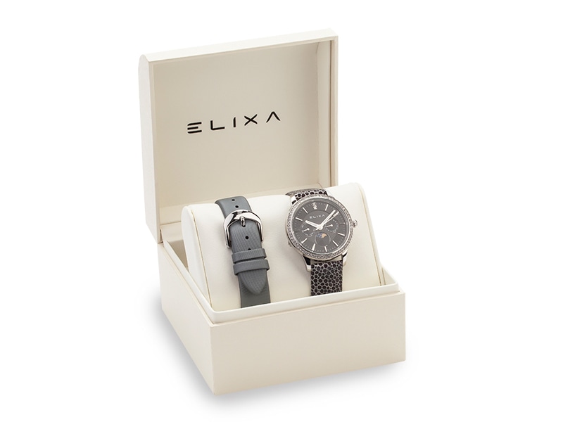 czarny zegarek E088-L335-K1 z dodatkowym paskiem w pudełku