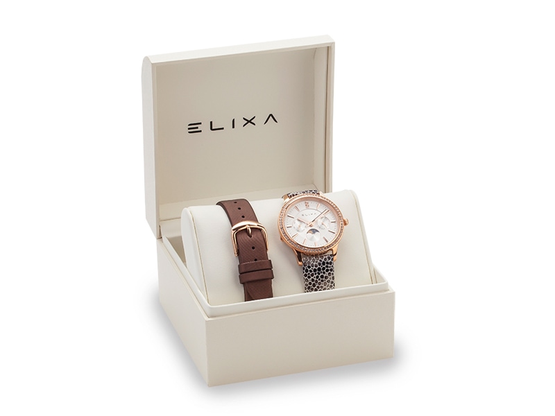 różowy pozłacany zegarek E088-L333-K1 w pudełku
