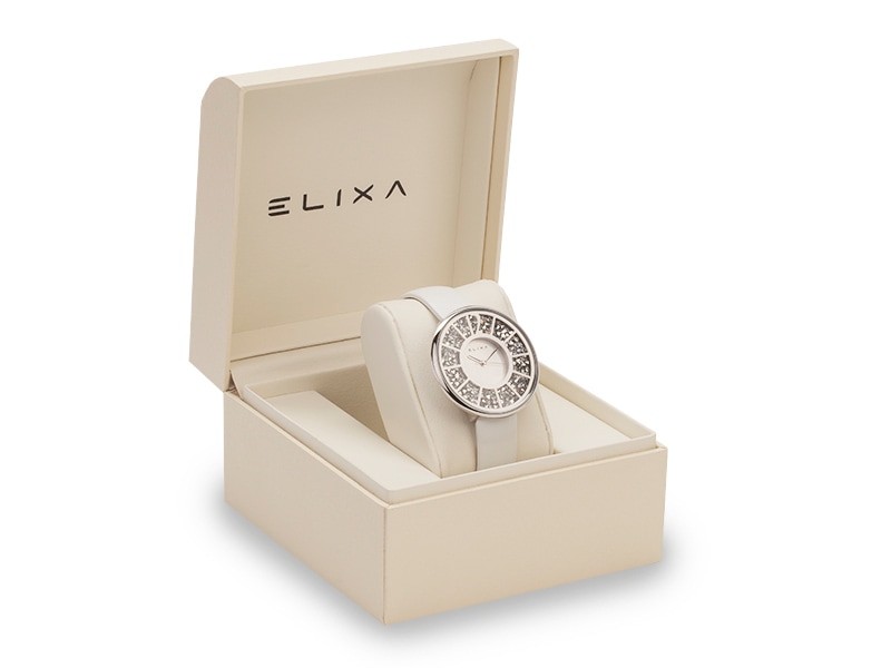 biały zegarek E098-L381 w pudełku