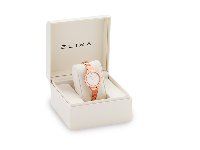 różowy pozłacany zegarek E112-L450 w pudełku