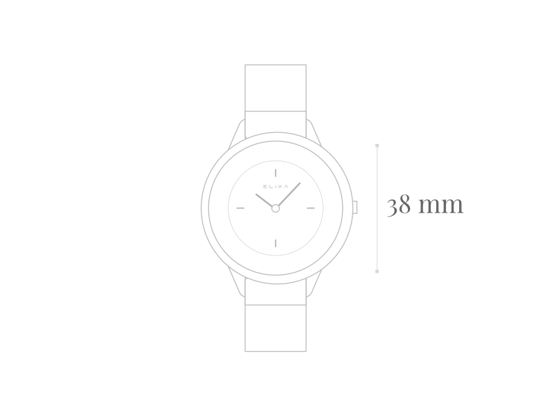 szkic zegarka E114-L464 z wymiarem koperty