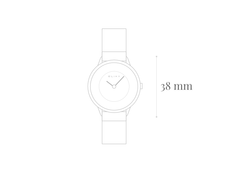 szkic zegarka E117-L477 z wymiarami koperty