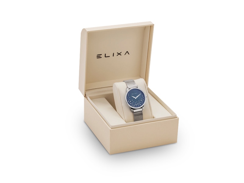 srebrny zegarek E121-L494 w pudełku