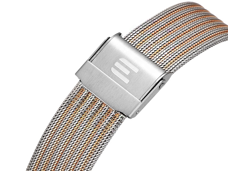 stalowa bransoleta w kolorze srebra i różowego złota zegarka E122-L499