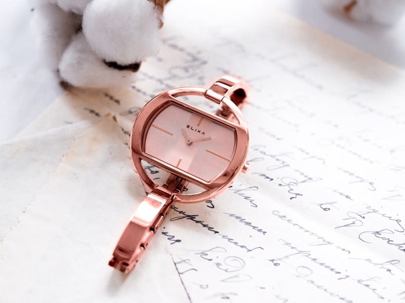 różowy pozłacany zegarek E125-L517