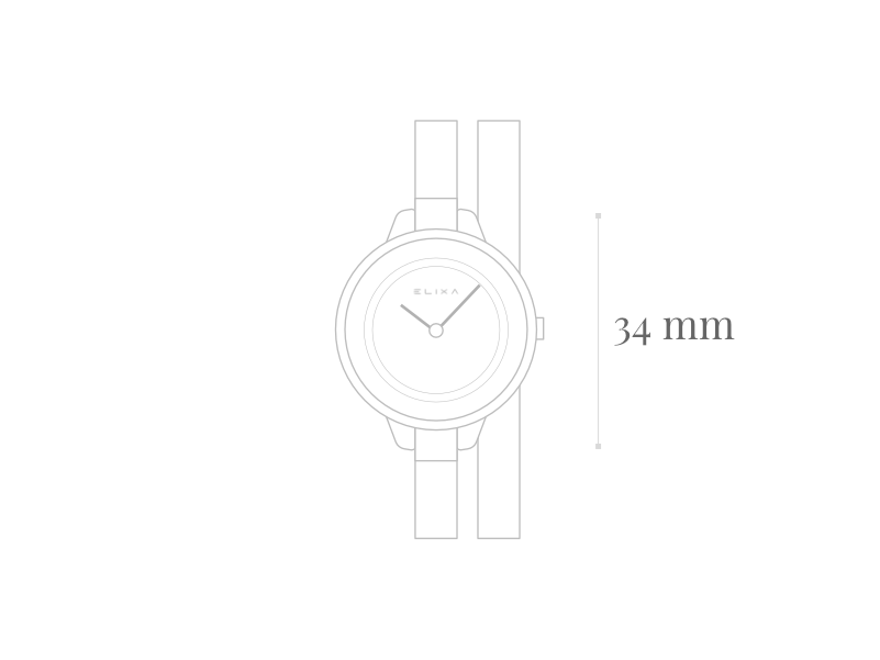 szkic zegarka E128-L532 z wymiarem koperty