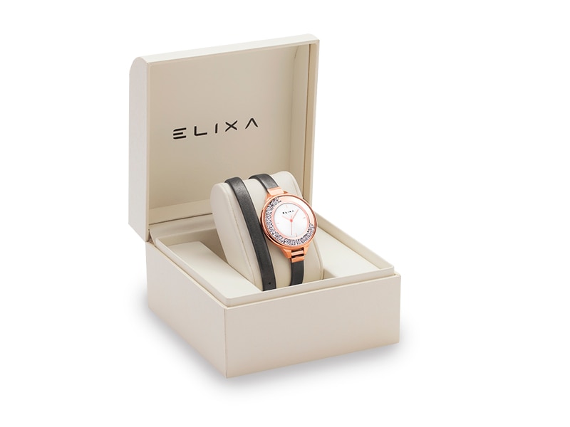 różowy pozłacany zegarek E128-L535 w pudełku