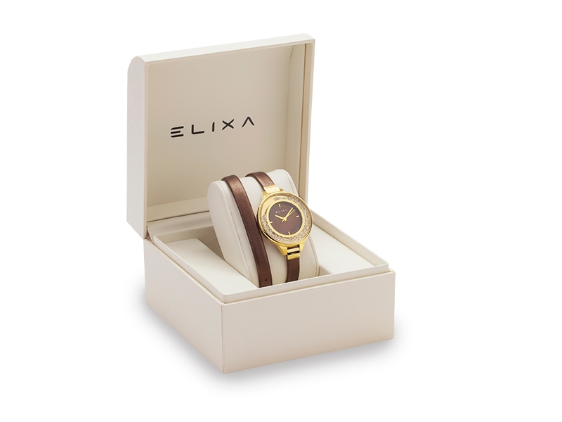 brązowy zegarek E128-L536 w pudełku