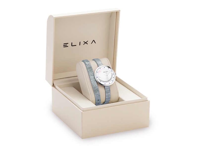 srebrny zegarek E129-L537 w pudełku