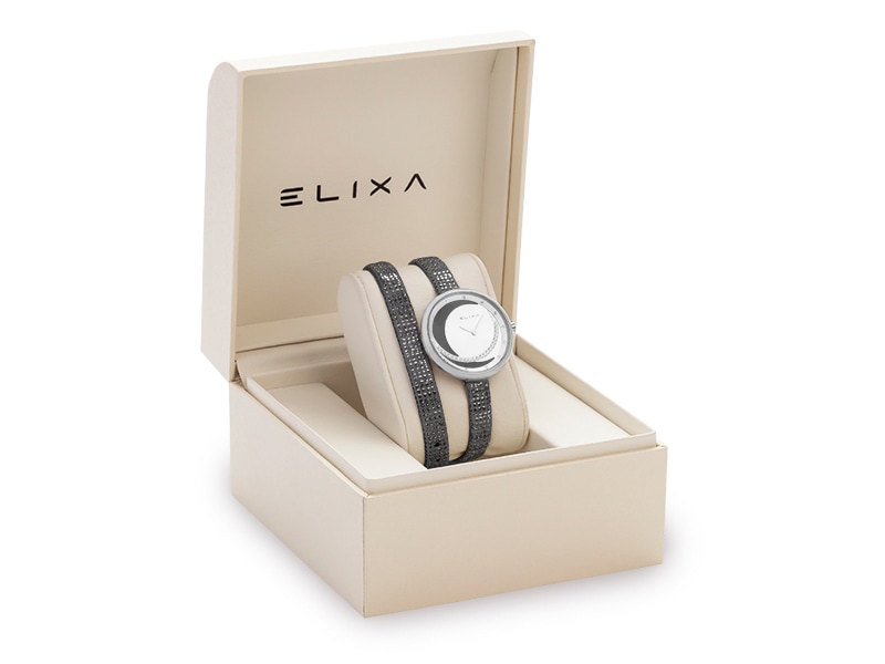 srebrny zegarek E129-L541 w pudełku