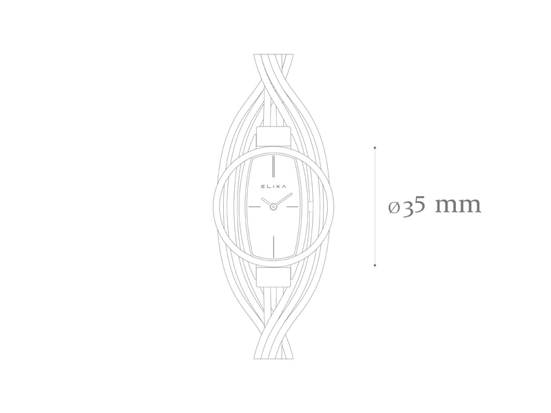 szkic beżowego zegarka E134-L567 z rozmiarem koperty