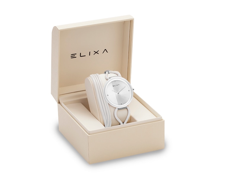 biały zegarek E135-L575 w pudełku