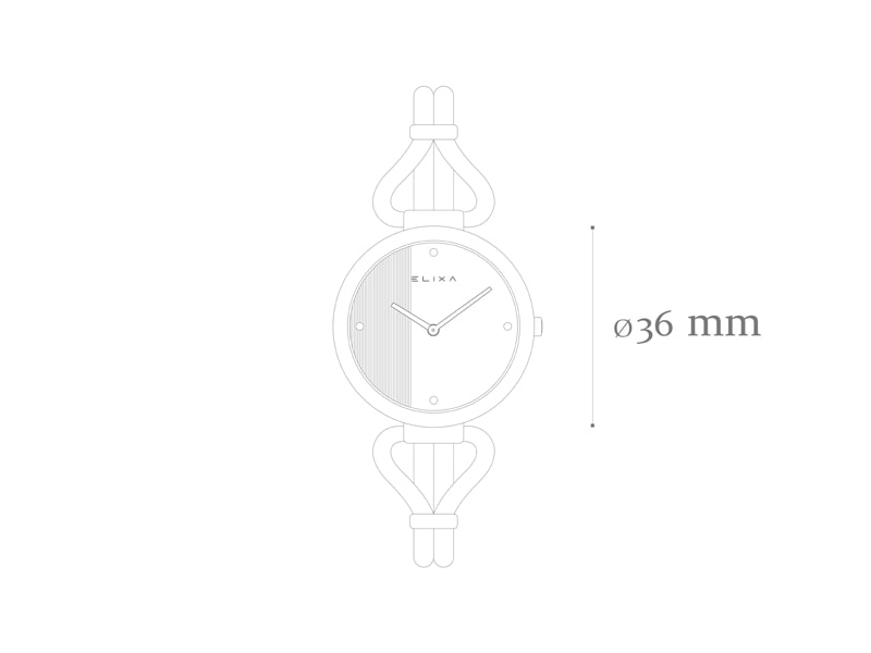 szkic zegarka E135-L580 z rozmiarem koperty