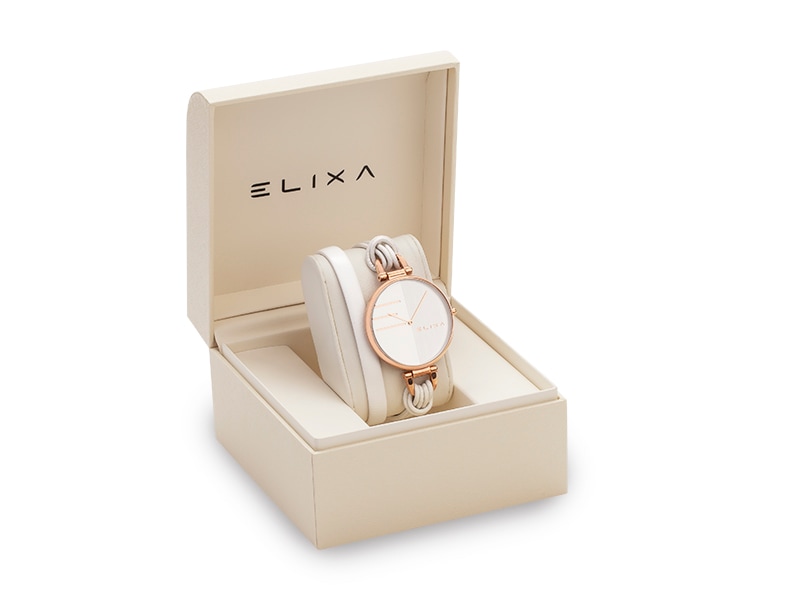 biały zegarek E136-L586 w pudełku