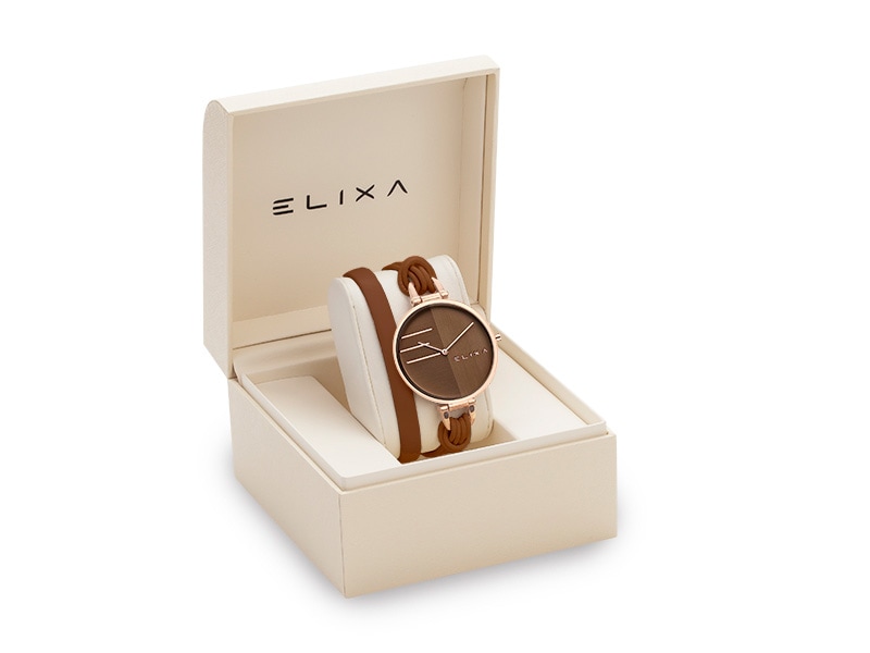 brązowy zegarek E136-L589 w pudełku