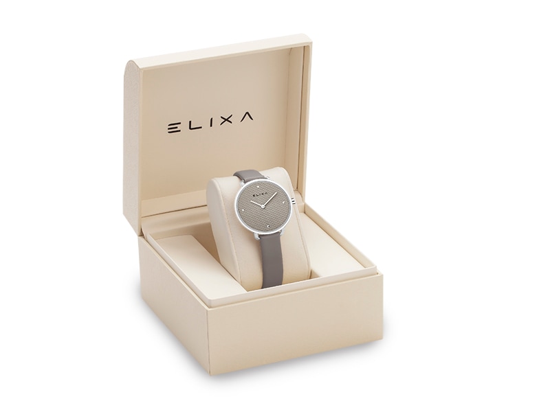 beżowy zegarek E137-L596 w pudełku