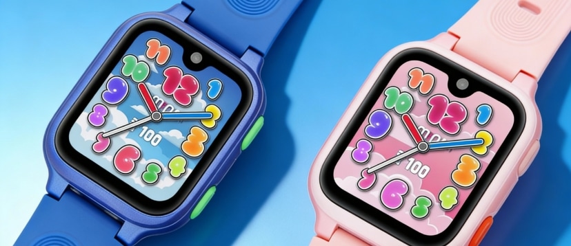 Niebieski i różowy smartwatch marki am:pm - tarcza