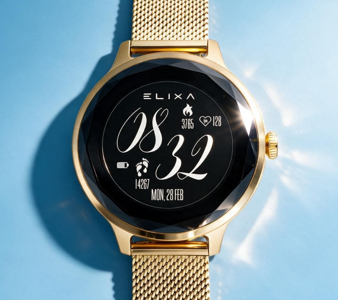 Smartwatch marki Elixa w złotym kolorze