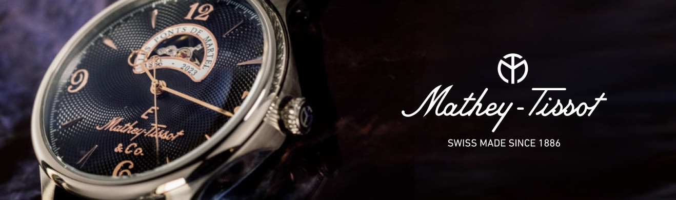 Zegarek marki Mathey-Tissot - na czarnym tle