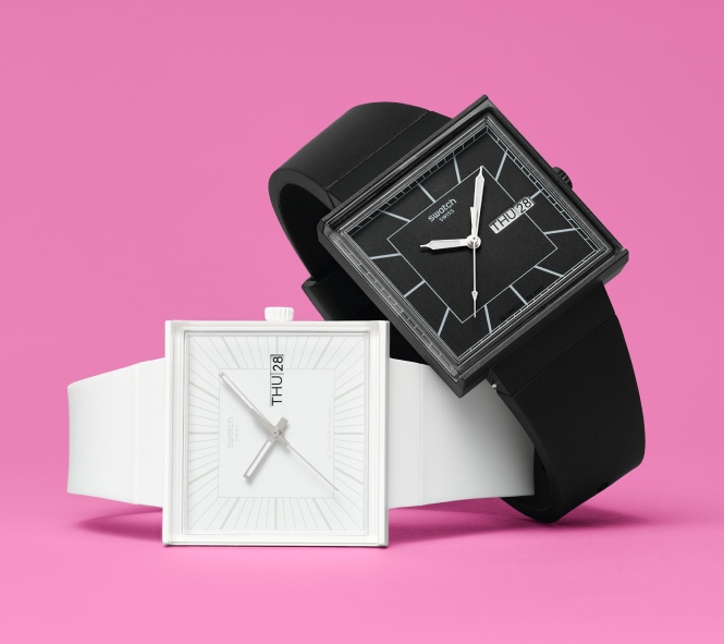 Biały i czarny zegarek marki Swatch