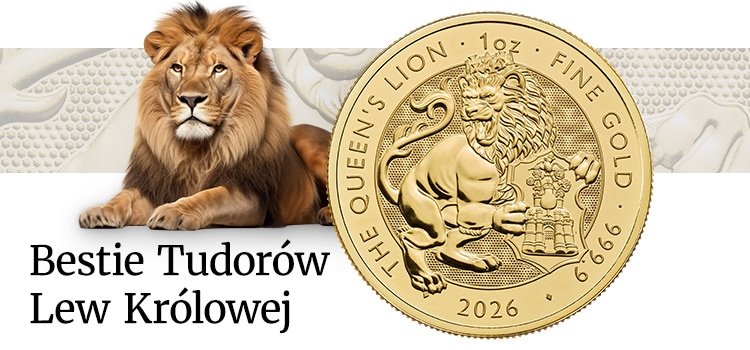 Moneta z wizerunkiem lwa i lew obok niej