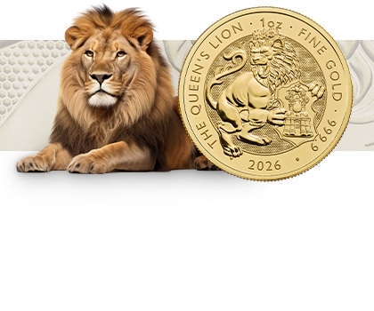 Moneta z wizerunkiem lwa i lew obok niej