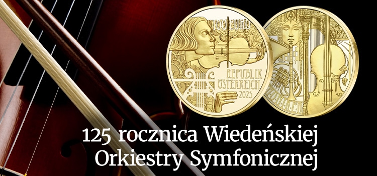 Złota moneta z wizerunkiem Wiedeńskich instrumentów muzycznych