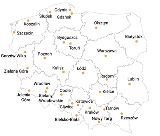 mapa z punktami sprzedazy Mennicy Apart