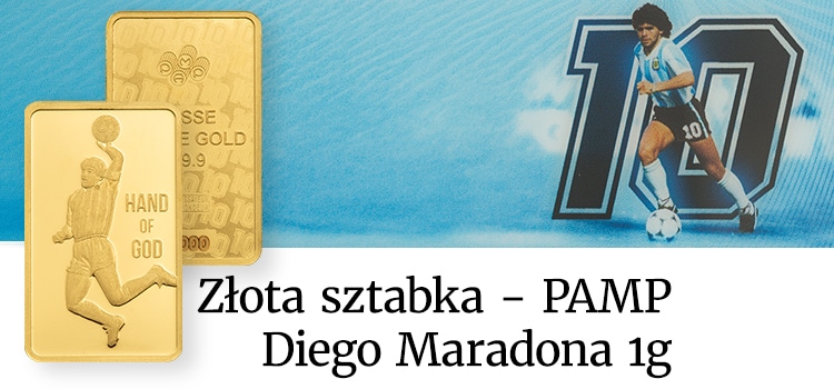 Złota sztabka 'Hand of God' Diego Maradona z jego słynnym zdjęciem w koszulce Argentyny z numerem 10