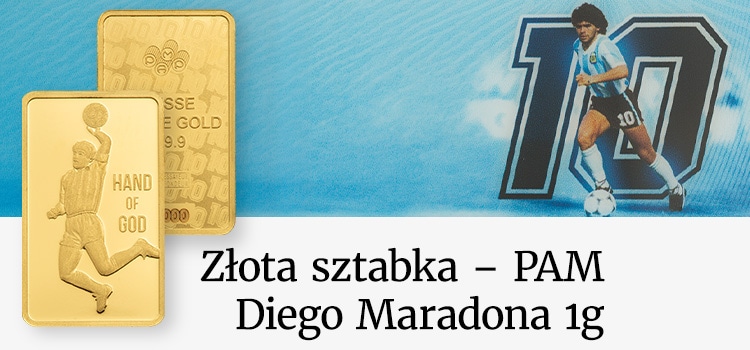 Złota sztabka 'Hand of God' Diego Maradona z jego słynnym zdjęciem w koszulce Argentyny z numerem 10