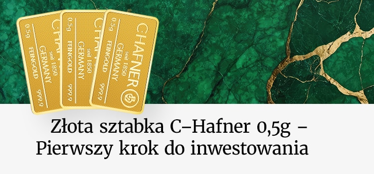 Trzy złote sztabki Chafner na zielonym marmurowym tle