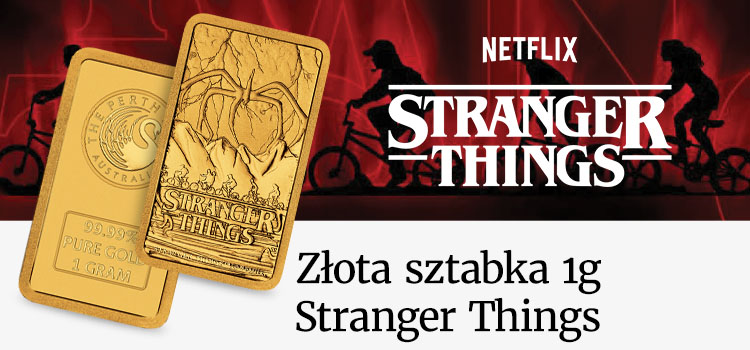 Złota Sztabka Stranger Things przedstawiająca ilustrację głównych bohaterów