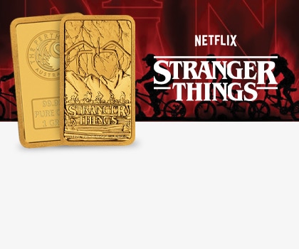 Złota Sztabka Stranger Things przedstawiająca ilustrację głównych bohaterów