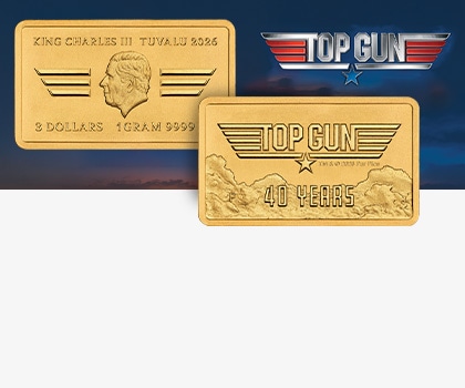 Złota moneta kolekcjonerska Top Gun z wizerunkiem Króla Karola III